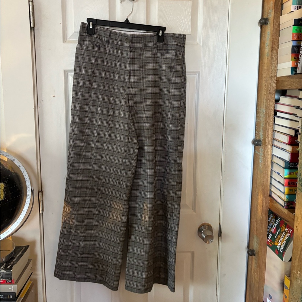LOFT High Wast Grey Plaid Trousers Size 8